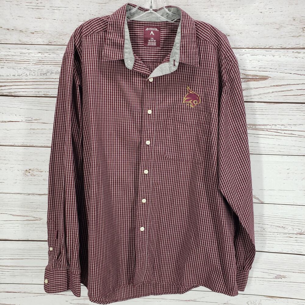 Antigua Men's Maroon Striped Button Up Long Sleeve Shirt Size 2XL